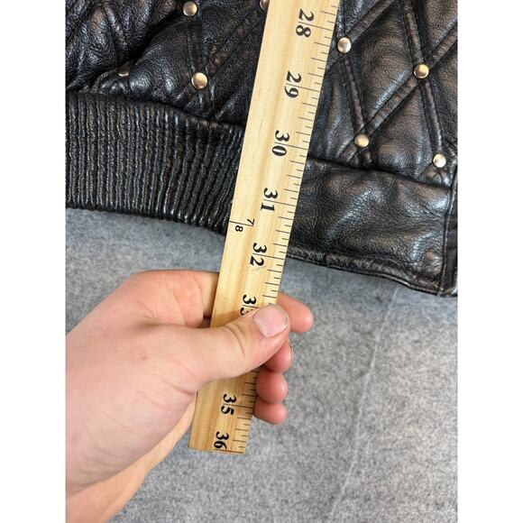 Vintage 90s Max Quilted Bomber Jacket Mens 4X Black Leather Studded Biker USA - Picture 2 of 6